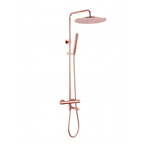 Fortifura Calvi Regendoucheset - thermostatisch - 30cm hoofddouche - gladde slang - staaf handdouche - draaibare baduitloop - geborsteld koper PVD SW1592477
