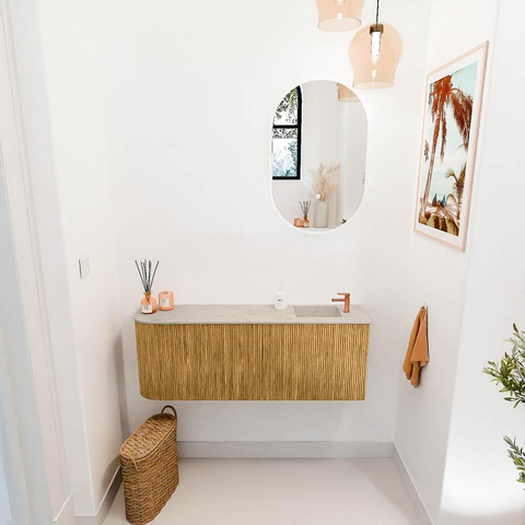 Mondiaz JOYA-DLUX 111.6cm toiletmeubel - ronding links kleur Oak - Wastafel FAYE positie Rechts 1 kraangat kleur Opalo. SW1422181