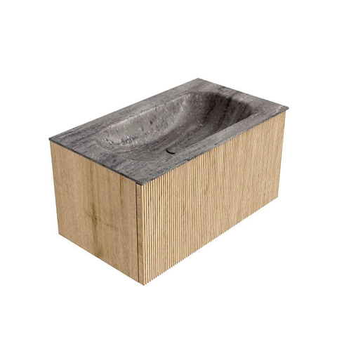 MONDIAZ KURVE-DLUX Meuble de salle de bains 80cm couleur Oak avec 1 tiroir et 0 porte. Lavabo BIG SMALL Central 1 trou de robinet Oza. SW1432618
