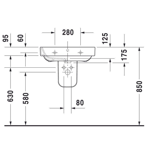 Duravit Happy D.2 Wastafel - 60x47.5 cm - met kraangat - met overloop - wit SW54254