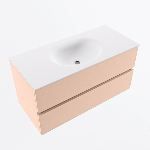 MONDIAZ VICA Ensemble meuble de salle de bains - 100cm - meuble bas rosee - 2 tiroirs - lavabo moon central - 1 trou de robinet - version haute 60cm - talc SW1081120