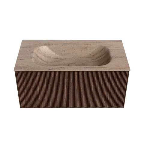 MONDIAZ KURVE-DLUX Meuble de salle de bains 90cm couleur Walnut avec 1 tiroir et 0 porte. Lavabo BIG SMALL Central sans trou de robinet Saba. SW1433164