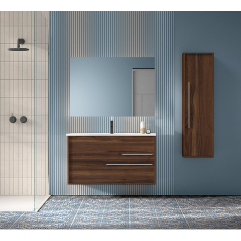 Saniclass Prime Essential Wastafelonderkast - 100x55x46cm - 2 lades - Standaard greep - MDF - noten (hout) SW892669