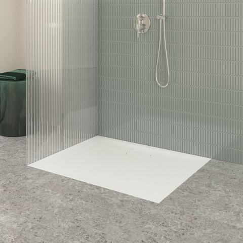 Villeroy & Boch Ecora douchebak - 100x80x3.5cm - afvoer lange zijde - stone white (wit) SW1558907