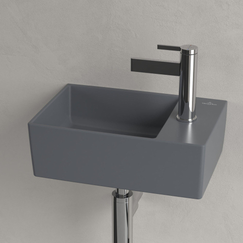 Villeroy & Boch memento 2.0 fontein - 40x26cm - 1 kraangat - zonder overloop CeramicPlus - Graphite (mat grijs) SW354340