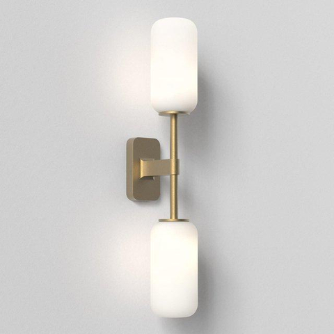 Astro Tacoma Twin Wandlamp/Plafondlamp - 230V - IP44 - cilinder - wit glas - messing (goud) SW1569672