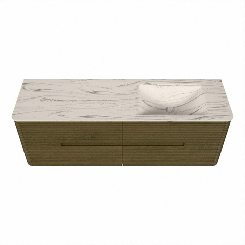 Mondiaz CIRO-DLUX Ensemble de meubles de salle de bains - 150x45x50cm - Lavabo solid surface Nata - 1 vasque à droite - sans trous de robinet - 4 tiroirs - Dusk SW1533230