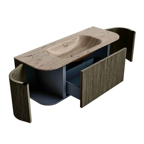 MONDIAZ KURVE-DLUX Meuble de salle de bains 120cm arrondi Gauche + Droite couleur Shadow avec 1 tiroir et 2 portes. Lavabo BIG SMALL Central 1 trou de robinet Arena. SW1431272