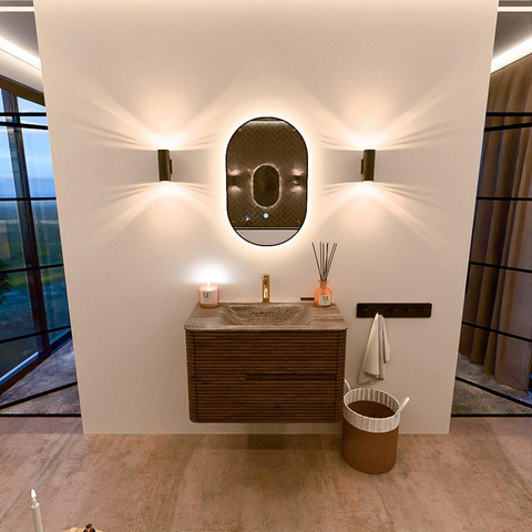 Mondiaz CIRO-DLUX Badkamermeubelset - 80x45x50cm - Solid surface wastafel Oza - 1 wasbak Midden - 1 kraangat - 2 lades - Dusk SW1533255