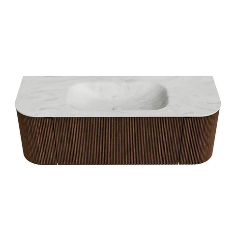 MONDIAZ KURVE-DLUX Meuble de salle de bains 130 cm avec module 25 Len R couleur Walnut avec 1 tiroir et 2 portes. Plan-vasque BIG SMALL central 1 trou de robinet couleur Opalo. SW1137634
