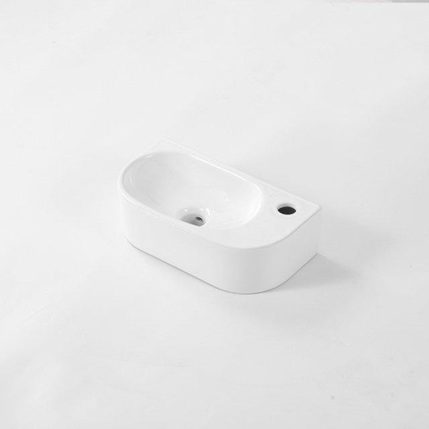 Fugaflow Efficiente Pietra Ensemble lavabo pour WC - 40x21.5x12cm - droite - lisse - semi‑rond - 1 trou de robinet - céramique - robinet de lave-mains laiton brossé - bonde - siphon réduit - blanc brillant SW1442351
