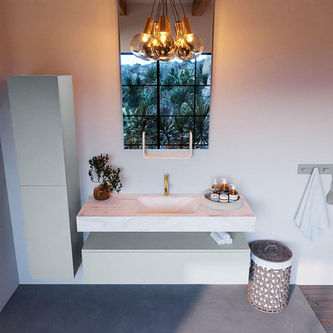 Mondiaz ALAN-DLUX Ensemble de meuble - 130cm - meuble Clay mat - 1 tiroir - Lavabo Cloud Ostra suspendu - vasque Centre - 1 trou de robinet SW807665
