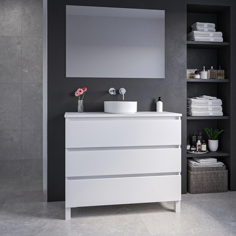 Saniclass Chaci PLUS Meuble de salle de bain - 100x86x46cm - vasque - plan de toilette - 3 tiroirs - miroir rectangulaire - blanc mat SW1027183