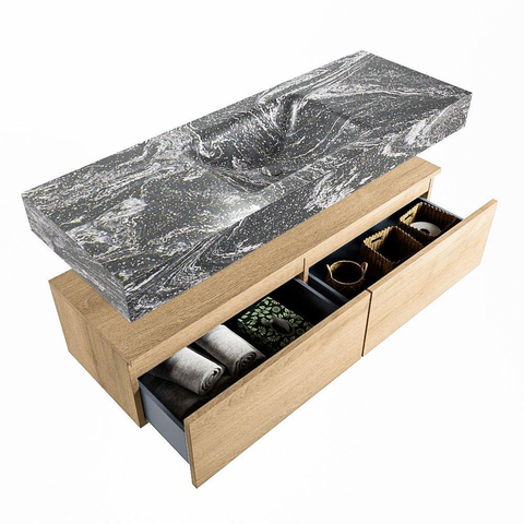 MONDIAZ ALAN - DLUX Badkamermeubelset - 130cm - onderkast - Washed Oak - 2 lades - vrijhangende wastafel - wasbak midden - 0 kraangaten - Lava SW809238