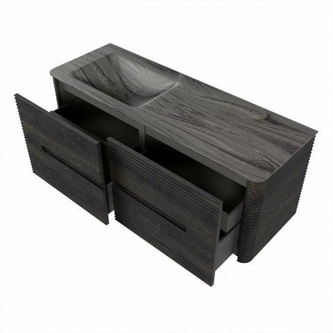 Mondiaz CIRO-DLUX Meuble de salle de bains - 130x45x50cm - Vasque en solid surface Sombra - 1 bassin à gauche - sans trous de robinet - 4 tiroirs - Shadow SW1532766