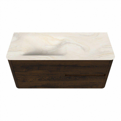 Mondiaz CIRO-DLUX Meuble de salle de bains - 110x45x50cm - Vasque en solid surface Ostra - 1 bassin à gauche - 1 trou de robinet - 2 tiroirs - Noyer SW1530355