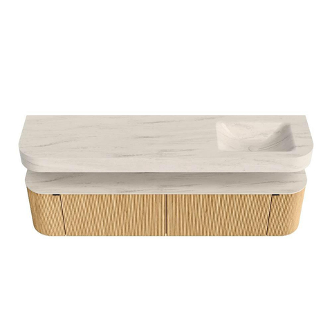 MONDIAZ THOR-DLUX Meuble de salle de bains 190cm arrondi gauche + droite couleur Oak avec 2 tiroirs et 2 portes. Vasque suspendue CLOUD Droite 1 trou de robinet couleur Meli. SW1467709