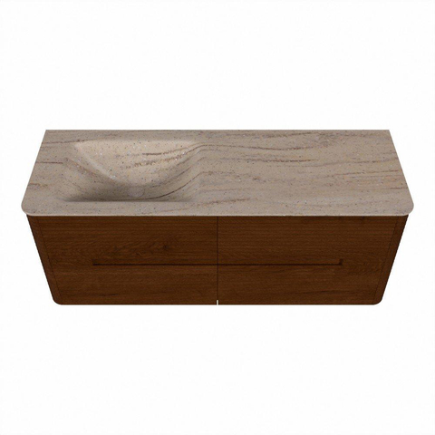 Mondiaz CIRO-DLUX Ensemble de meuble de salle de bains - 130x45x50cm - Plan vasque Solid Surface Saba - 1 bassin à gauche - 1 trou de robinet - 4 tiroirs - Ruby SW1531904