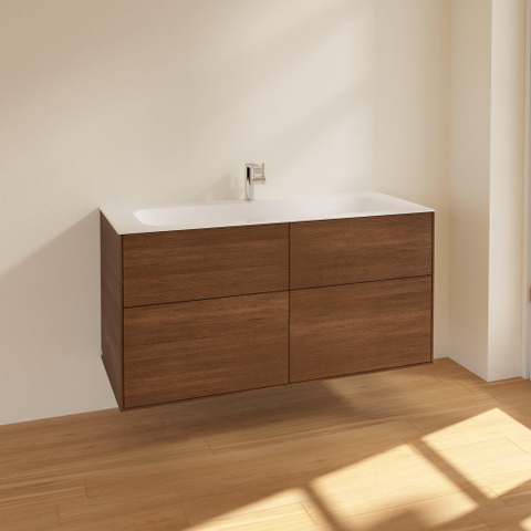 Villeroy & Boch finion wastafelonderbouwkast - met 4 laden - 119.6x59.1x49.8cm - voor meubelwastafel - 4164 - Walnut Veneer (mat hout) SW106680