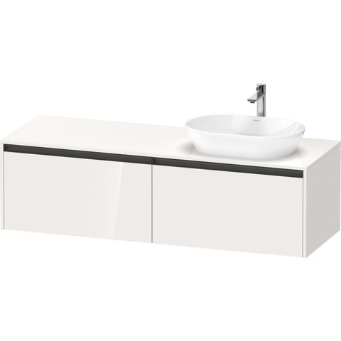 Duravit Ketho.2 Wastafelonderbouwkast - inclusief consoleplaat - met 2 laden - voor waskom rechts - 160x55x45.9cm - met handgrepen antraciet - hoogglans wit SW772914