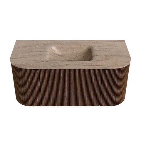 MONDIAZ KURVE-DLUX Meuble de salle de bains 100cm arrondi Gauche + Droite couleur Walnut avec 1 tiroir et 2 portes. Lavabo GRUNNE au milieu sans trou de robinet Saba. SW1433135