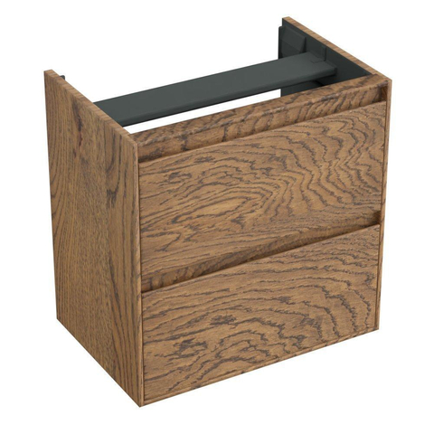 Forzalaqua Reno 2.0 meuble sous-lavabo 59.5x39.5x60cm avec 2 tiroirs sans poignée à fermeture douce chêne massif Castle Brown SW492410