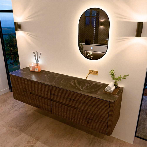 Mondiaz CIRO-DLUX Ensemble de meubles de salle de bains - 190x45x50cm - Lavabo solid surface Lava - 1 vasque à droite - sans trous de robinet - 4 tiroirs - Dusk SW1533072
