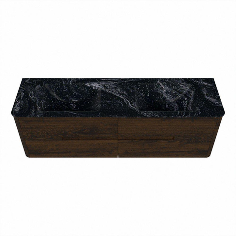 Mondiaz CIRO-DLUX Badkamermeubelset - 160x45x50cm - Solid surface wastafel Lava - 2 wasbak Dubbel - 2 kraangaten - 4 lades - Walnut SW1530149