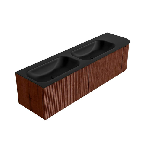 Mondiaz KURVE Ensemble de meubles de salle de bains - 165x46x40cm - 2 tiroirs - 1 porte - vasque solid surface - double / gauche - 2 trous de robinet - Ruby SW1415379