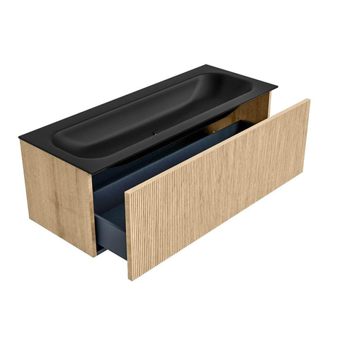 MONDIAZ KURVE Meuble de salle de bains 120 cm couleur Oak avec 1 tiroir. Lavabo BIG LARGE central sans trou de robinet Urban. SW1138385