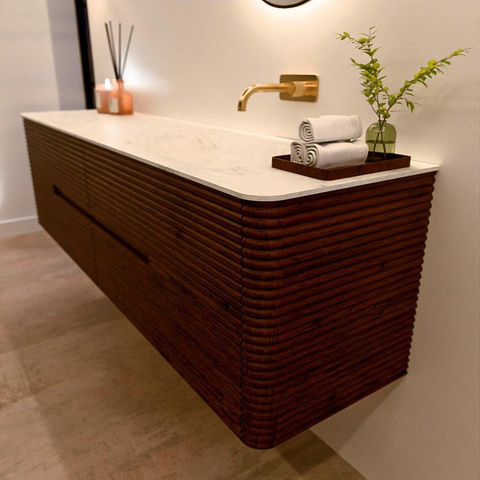 Mondiaz CIRO-DLUX Badkamermeubelset - 180x45x50cm - Solid surface wastafel Opalo - 1 wasbak Rechts - zonder kraangaten - 4 lades - Ruby SW1531818