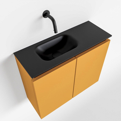 MONDIAZ TURE Toiletmeubel 60x23x50cm met 0 kraangaten 2 deuren ocher mat Wastafel Eden links Solid Surface Zwart SW475355