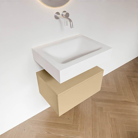 MONDIAZ ALAN Badmeubelset - 60cm - onderkast Sand - 1 lade - Vrijhangende wastafel CLOUD - midden - zonder kraangat - Talc OUTLETSTORE STORE44792
