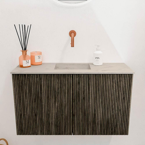 Mondiaz JOYA-DLUX 70cm meuble de salle de bains - couleur Shadow - Vasque FAYE position Milieu Sans trou de robinet couleur Opalo SW1422987