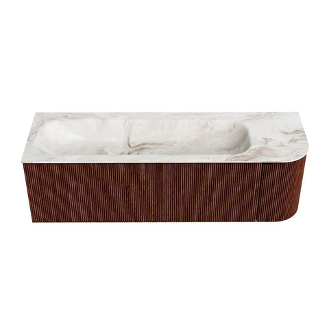 Mondiaz KURVE-DLUX Ensemble de meuble de salle de bains - 145x46x40cm - 1 tiroir - 1 porte - vasque solid surface - gauche - 1 trou de robinet - Ruby SW1415661