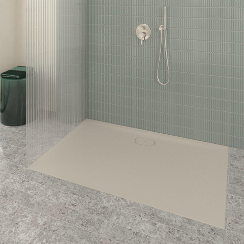 Villeroy & Boch Ecora douchebak - 140x90x3.5cm - afvoer lange zijde - almond (beige) SW1558957