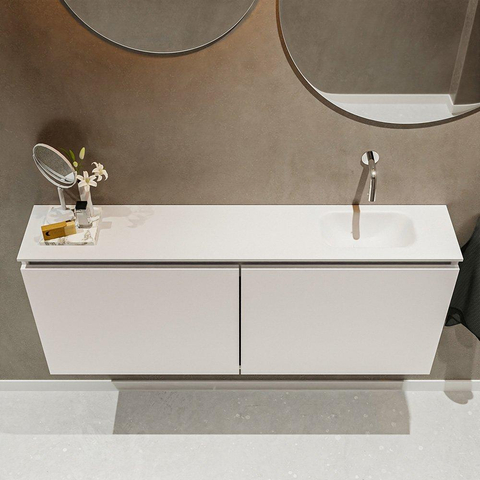 MONDIAZ TURE Toiletmeubel 120x23x50cm met 0 kraangaten 2 deuren linen mat Wastafel Eden rechts Solid Surface Wit SW475090