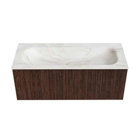 MONDIAZ KURVE-DLUX Meuble de salle de bains 110 cm couleur Walnut avec 1 tiroir. Lavabo BIG MEDIUM central 1 trou de robinetterie couleur Ostra. SW1137862