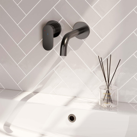 Brauer Gunmetal Edition Mitigeur de lavabo encastré - bec courbé à droite - poignée large plate - modèle C2 PVD - gunmetal brossé SW715894