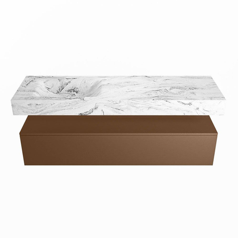 Mondiaz ALAN-DLUX Ensemble de meuble - 150cm - meuble Rust mat - 1 tiroir - Lavabo Cloud Glace suspendu - vasque Gauche - 1 trou de robinet SW805988
