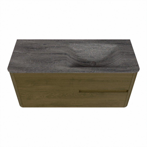 Mondiaz CIRO-DLUX Meuble de salle de bains - 110x45x50cm - Plan vasque Solid surface Oza - 1 lavabo à droite - sans trous de robinetterie - 2 tiroirs - Dusk SW1533273