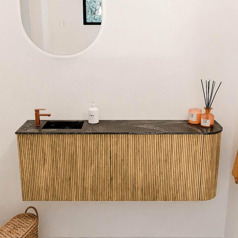 Mondiaz JOYA-DLUX 111.6cm toiletmeubel - ronding rechts kleur Oak - Wastafel FAYE positie Links 1 kraangat kleur Lava. SW1422103