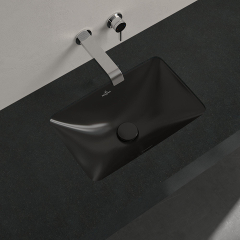 Villeroy & Boch Loop & Friends onderbouwwastafel - 45x28cm - zonder kraangat - met overloop CeramicPlus - Pure Black (zwart) SW1162272
