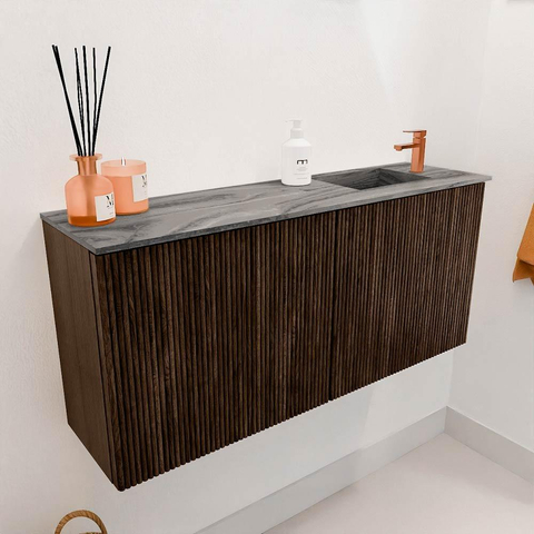 Mondiaz JOYA-DLUX 90cm toiletmeubel - kleur Walnut - Wastafel FAYE positie Rechts 1 kraangat kleur Sombra. SW1424741