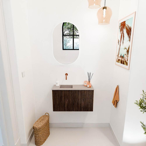 Mondiaz JOYA-DLUX 70cm meuble de toilette - couleur Walnut - Vasque FAYE position Gauche Sans trou de robinet couleur Saba. SW1424643