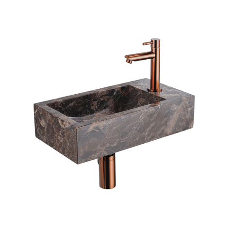 FugaFlow Efficiente Pietra Ensemble lave-mains - 40x22x10cm - trou de robinet à droite - robinet de lave-mains cuivre brossé PVD - bouchon de vidange - siphon abaissé - Dark Emporador SW1448158