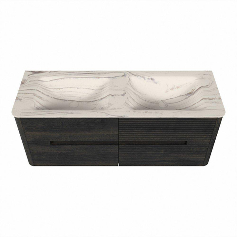 Mondiaz CIRO-DLUX Badkamermeubelset - 130x45x50cm - Solid surface wastafel Nata - 2 wasbak Dubbel - 2 kraangaten - 4 lades - Shadow SW1532582