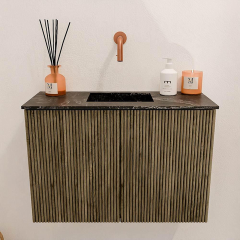 Mondiaz JOYA-DLUX 60cm meuble de salle de bains - couleur Dusk - Vasque FAYE position Milieu Sans trou de robinet couleur Lava. SW1423209