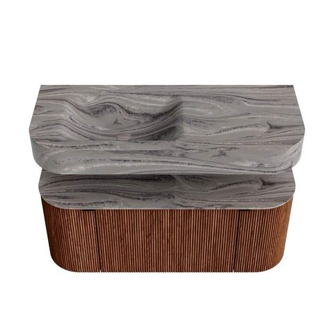MONDIAZ THOR-DLUX 110cm meuble de salle de bains arrondi gauche + droite couleur Ruby avec 1 tiroir et 2 portes. Vasque suspendue CLOUD gauche sans trou de robinet couleur Sombra. SW1463046