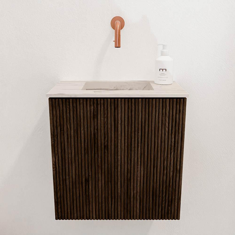 Mondiaz JOYA-DLUX 40cm toiletmeubel - kleur Walnut - Wastafel FAYE positie Midden Zonder kraangat kleur Nata. SW1424460